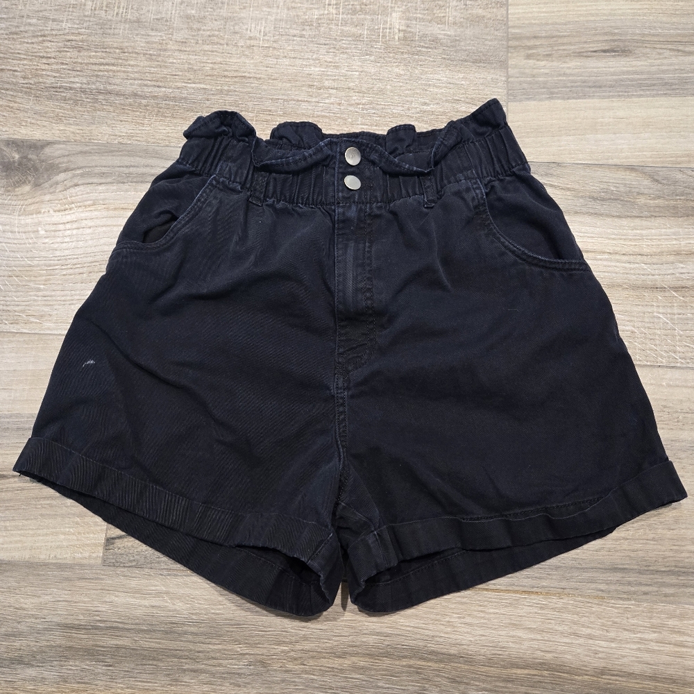 H&M High Waist Paper Bag Black Shorts Womens 8